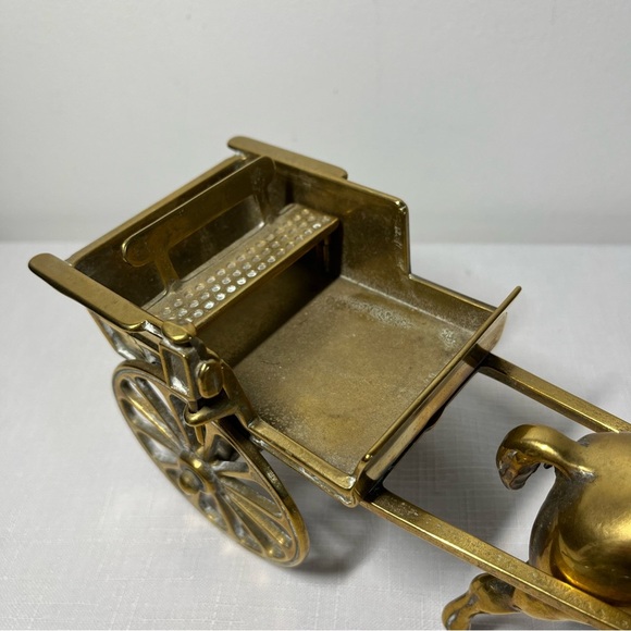 Vintage Decorative Solid Brass Horse & Cart - Working Wheels Figurine Antique - Picture 9 of 9